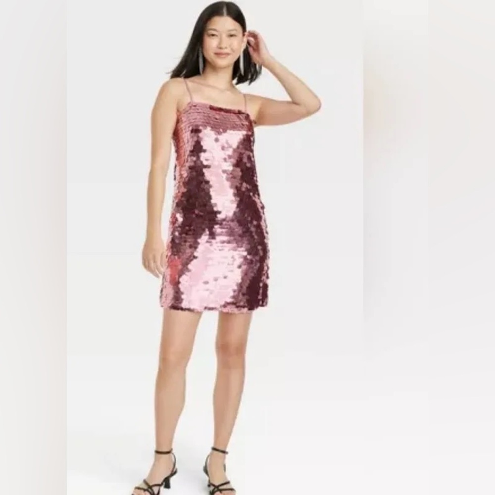 Women's- M - Sleeveless Paillette Mini Party Shift Dress - Pink - A New Day NWT